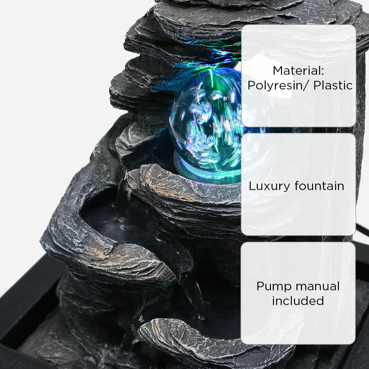 SM Home 1208064L Water Fountain with Rolling Ball and Colored Lights